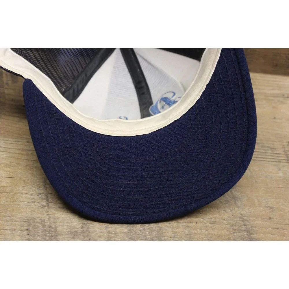 AJD Vintage Lucky Stripes Snapback Trucker Hat Size Large Chain‎ Stitch Knit